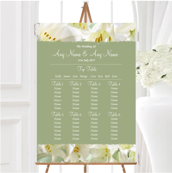White And Green Calla Lily Personalised Wedding Seating Table Plan