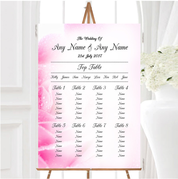 Pastel Pale Wet Pink Rose Personalised Wedding Seating Table Plan