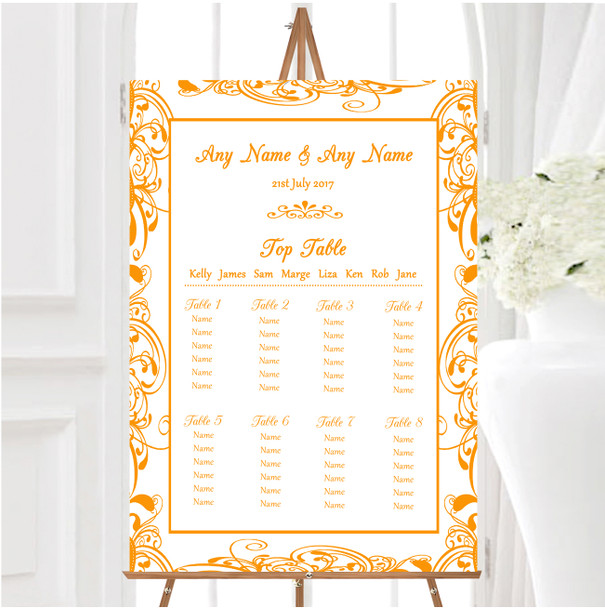 White & Orange Swirl Deco Personalised Wedding Seating Table Plan