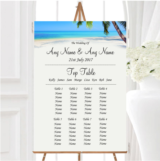 Tropical Beach Palm Tree Personalised Wedding Seating Table Plan