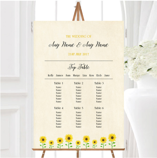 Vintage Sunflower Formal Personalised Wedding Seating Table Plan