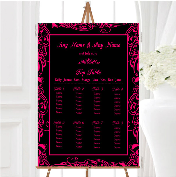Black & Pink Swirl Deco Personalised Wedding Seating Table Plan