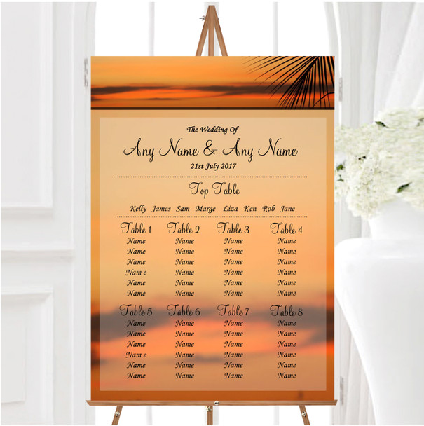 Palm Tree Sunset Abroad Personalised Wedding Seating Table Plan