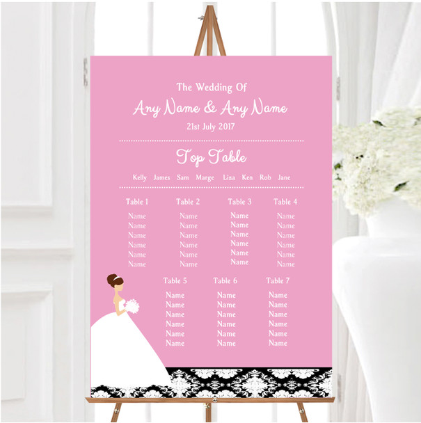 Pink Black Damask Bride Personalised Wedding Seating Table Plan