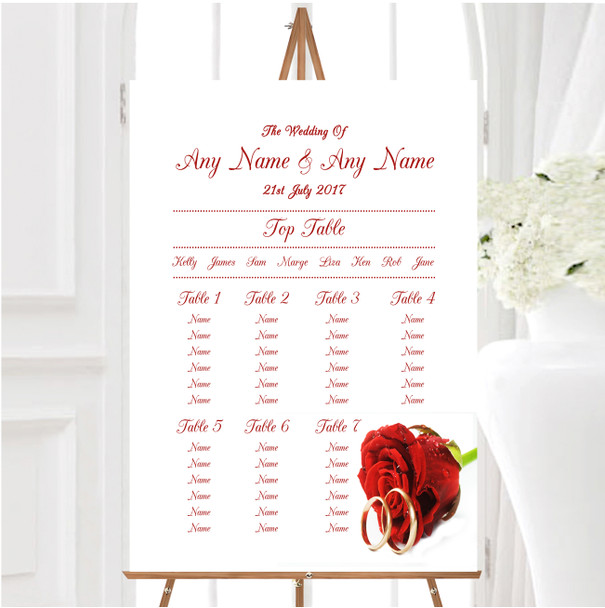 Red Romantic Rose Rings Personalised Wedding Seating Table Plan