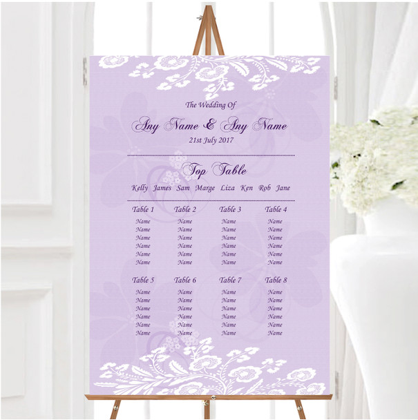 Vintage Lace Lilac Chic Personalised Wedding Seating Table Plan