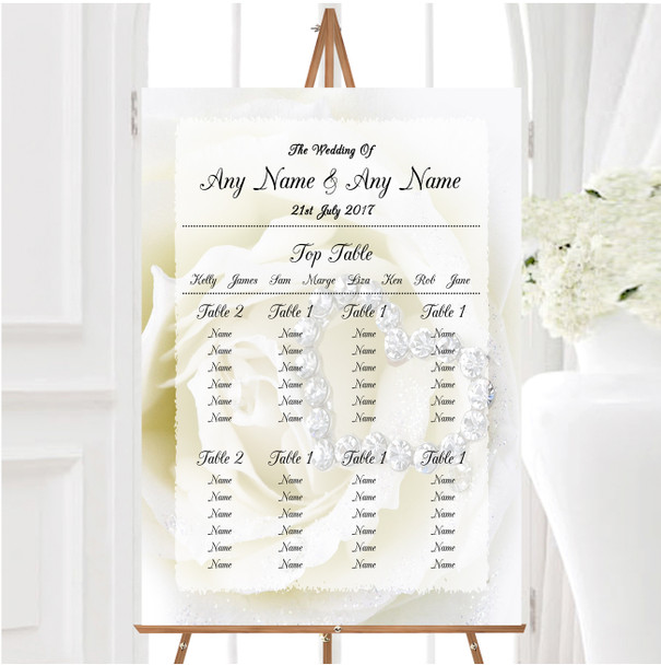 Cream Ivory Rose Heart Personalised Wedding Seating Table Plan