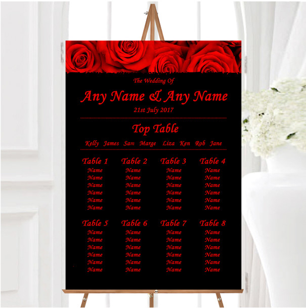 Gorgeous Deep Red Rose Personalised Wedding Seating Table Plan