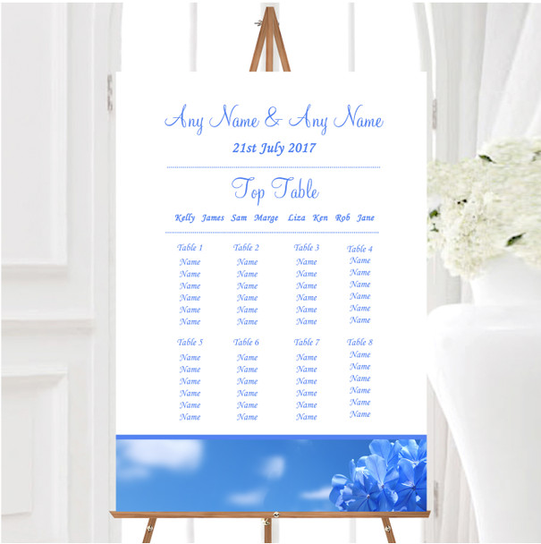 Pretty Sky Blue Flower Personalised Wedding Seating Table Plan