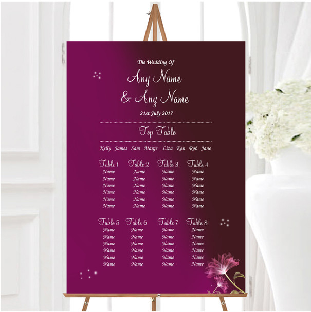 Purple Flower Stunning Personalised Wedding Seating Table Plan