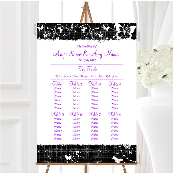 Black White Butterfly Personalised Wedding Seating Table Plan