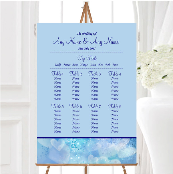 Pale Blue Love Hearts Personalised Wedding Seating Table Plan