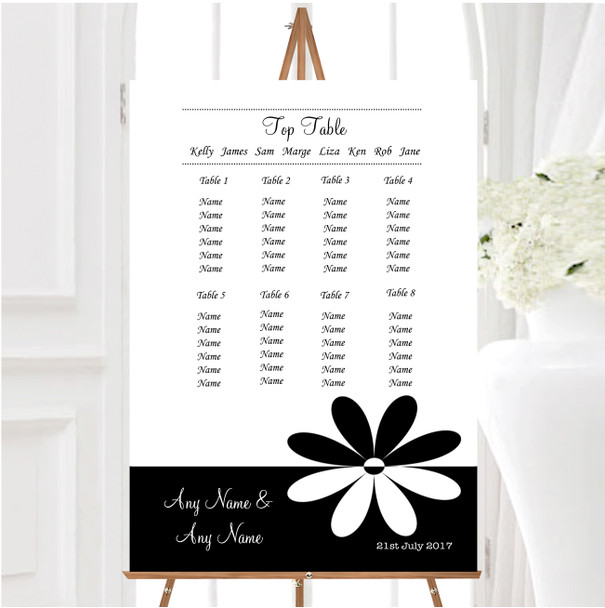 Black & White Flower Personalised Wedding Seating Table Plan