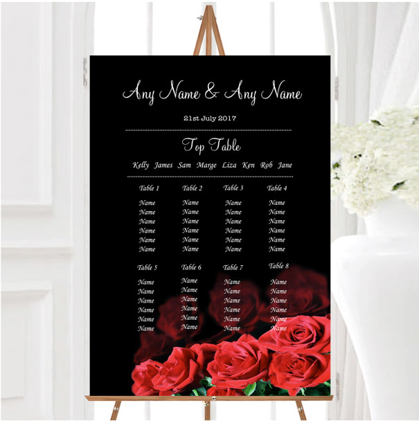 Black And Red Roses Personalised Wedding Seating Table Plan