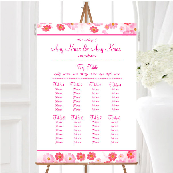 Pink Flowers Pretty Personalised Wedding Seating Table Plan