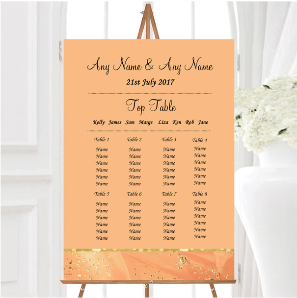 Peach Gold Pretty Personalised Wedding Seating Table Plan