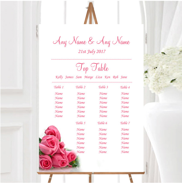 Pink Pretty Roses Personalised Wedding Seating Table Plan