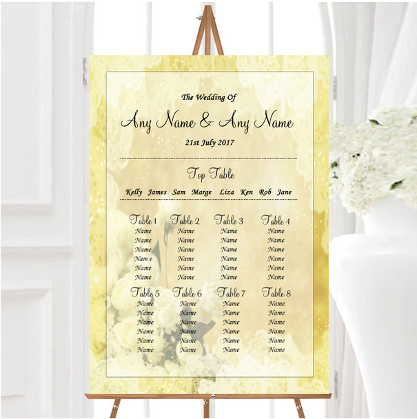 Yellow Cream Lace Personalised Wedding Seating Table Plan