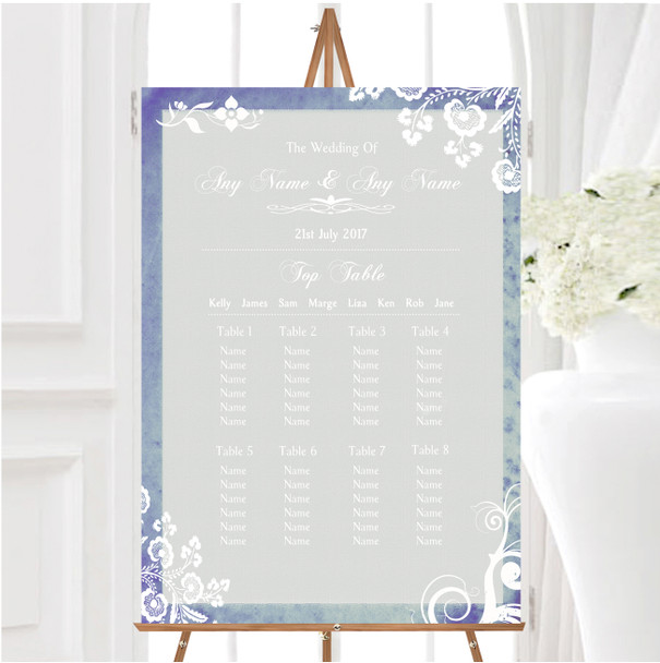 Rustic Blue Lace Personalised Wedding Seating Table Plan