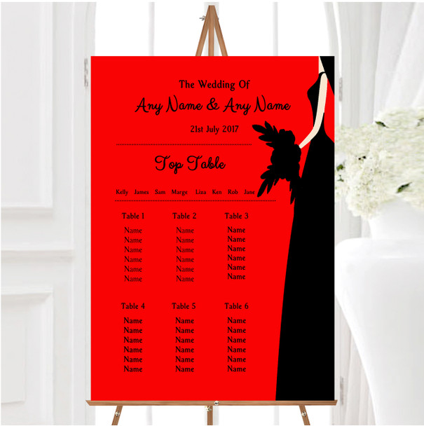 Red Black Bride Personalised Wedding Seating Table Plan