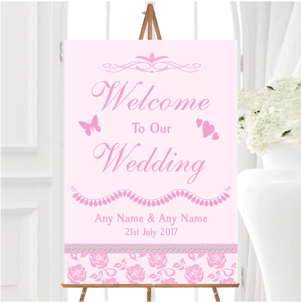 Pretty Baby Rose Pink Floral Diamante Personalised Any Text Welcome Wedding Sign