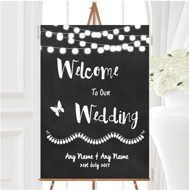 Chalk Style and Lights Watercolour Personalised Any Wording Welcome Wedding Sign