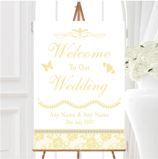 Pretty Pale Yellow Floral Diamante Personalised Any Wording Welcome Wedding Sign