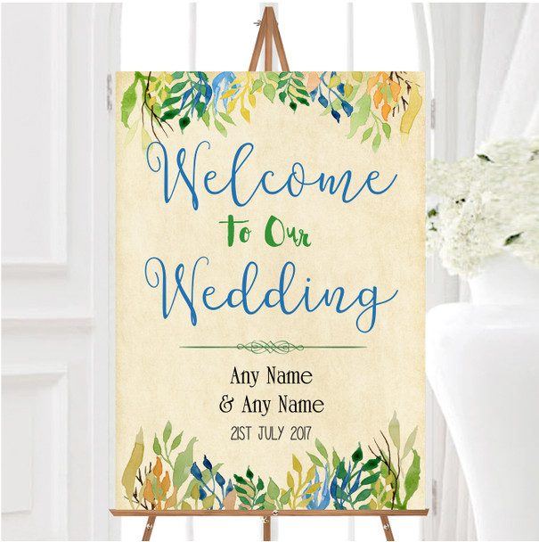 Vintage Autumn Leaves Watercolour Personalised Any Wording Welcome Wedding Sign