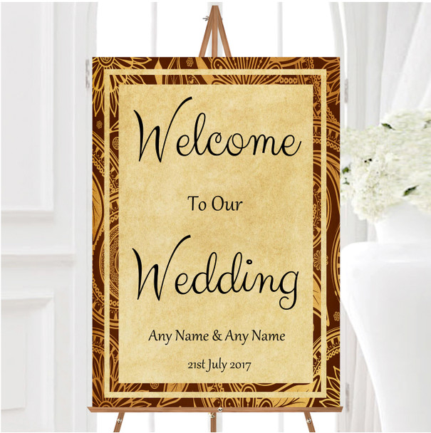 Vintage Brown Gold Postcard Style Personalised Any Wording Welcome Wedding Sign