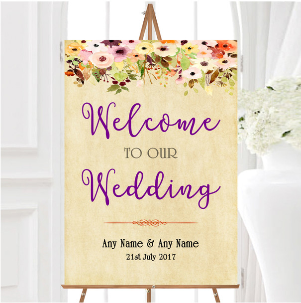 Vintage Spring Watercolour Personalised Any Wording Welcome To Our Wedding Sign