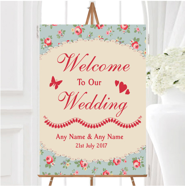 Floral Shabby Chic Inspired Vintage Personalised Any Text Welcome Wedding Sign