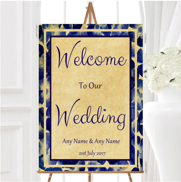 Vintage Blue Flowers Postcard Style Personalised Any Text Welcome Wedding Sign