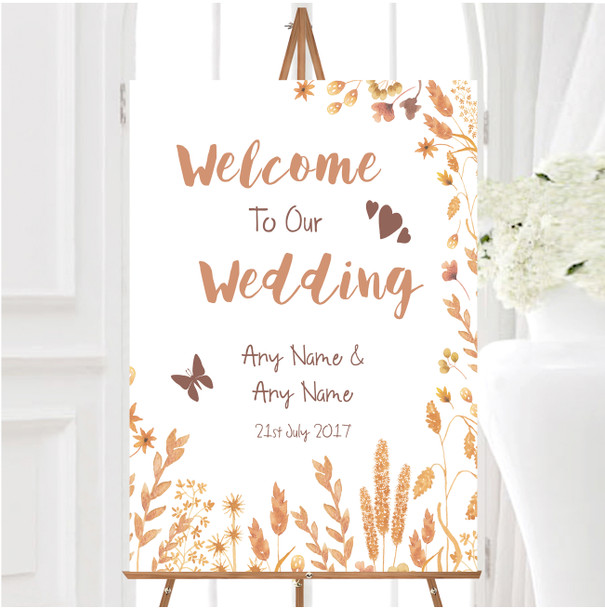 Golden Autumn Leaves Watercolour Personalised Any Wording Welcome Wedding Sign