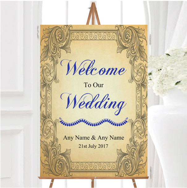 Typography Vintage Blue Postcard Personalised Any Wording Welcome Wedding Sign