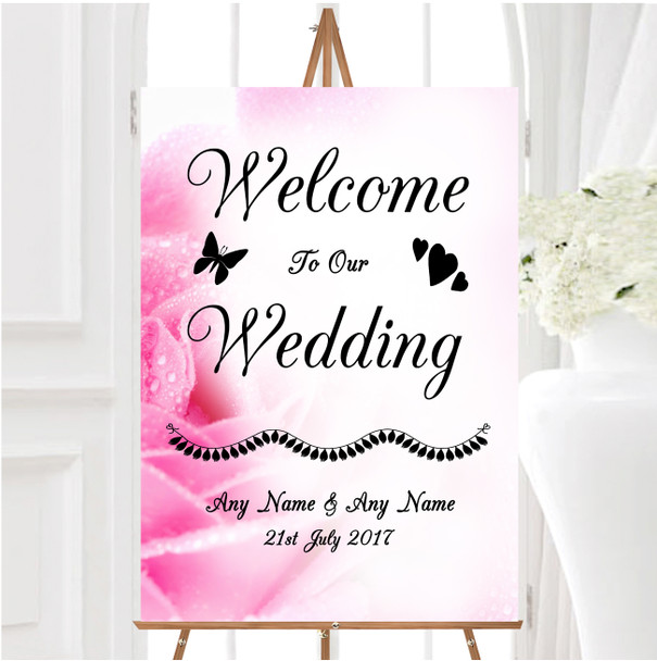 Pastel Pale Wet Pink Rose Personalised Any Wording Welcome To Our Wedding Sign