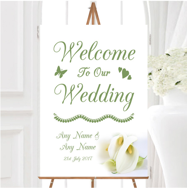 Stunning White Lily Green Personalised Any Wording Welcome To Our Wedding Sign
