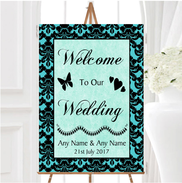 Turquoise Damask Diamond Personalised Any Wording Welcome To Our Wedding Sign