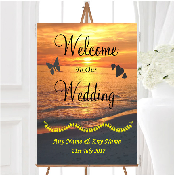 Beach At Sunset Romantic Abroad Personalised Any Wording Welcome Wedding Sign