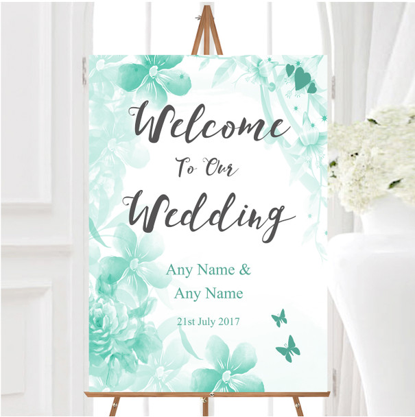 Green Watercolour Floral Personalised Any Wording Welcome To Our Wedding Sign