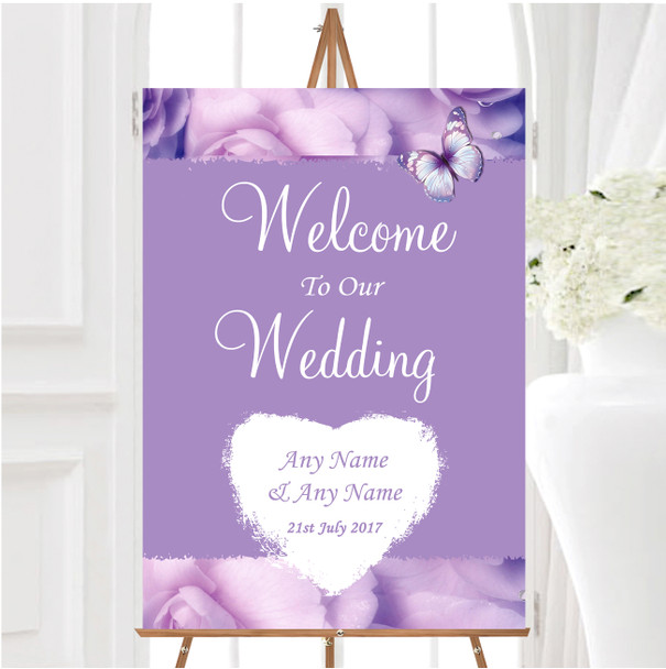 Lilac Lavender Butterfly Personalised Any Wording Welcome To Our Wedding Sign