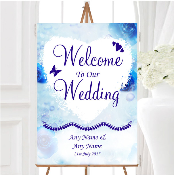 Stunning Blue Flowers Romantic Personalised Any Wording Welcome Wedding Sign