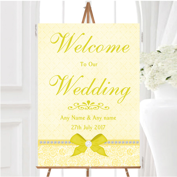 Pretty Floral Vintage Bow Diamante Yellow Personalised Welcome Wedding Sign