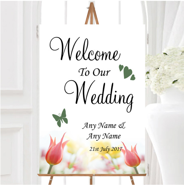 Dainty Pink And Yellow Floral Personalised Any Wording Welcome Wedding Sign