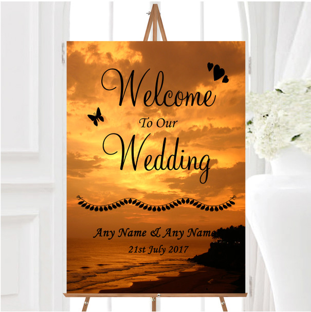 Lovely Beach At Sunset Abroad Personalised Any Wording Welcome Wedding Sign