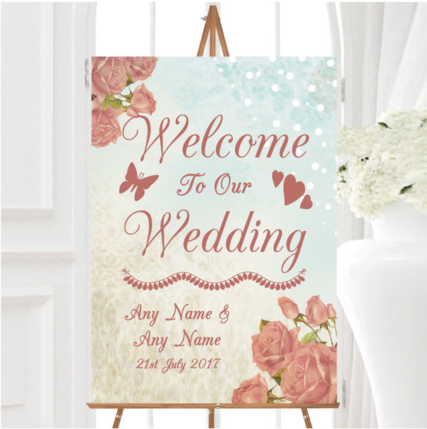 Shabby Chic Vintage Floral Classic Light Personalised Welcome Wedding Sign Shabby Chic Vintage Floral Classic Light Personalised Welcome Wedding Sign