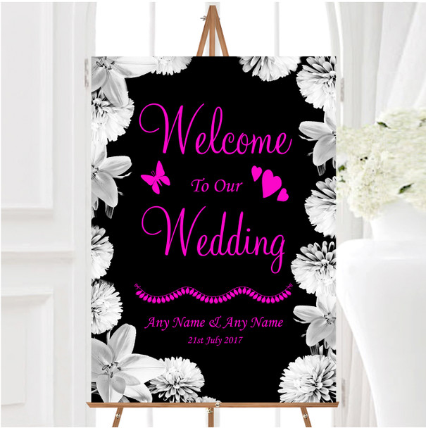 Stunning Lily Flowers Black Pink White Personalised Welcome Wedding Sign