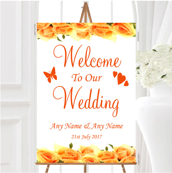 Orange Yellow Roses Personalised Any Wording Welcome To Our Wedding Sign