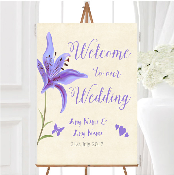 Purple Lily Vintage Personalised Any Wording Welcome To Our Wedding Sign