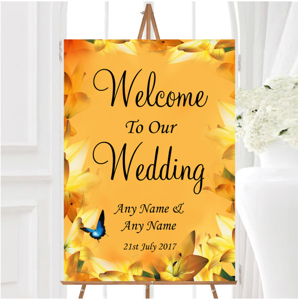 Orange Lily Flower Personalised Any Wording Welcome To Our Wedding Sign