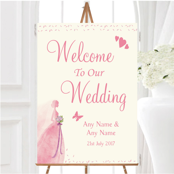 Pink Classic Bride Personalised Any Wording Welcome To Our Wedding Sign